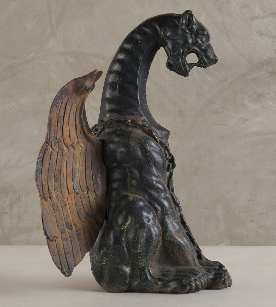 ANTIQUE CAST IRON WINGED GARGOYLE FIGURE, C1900