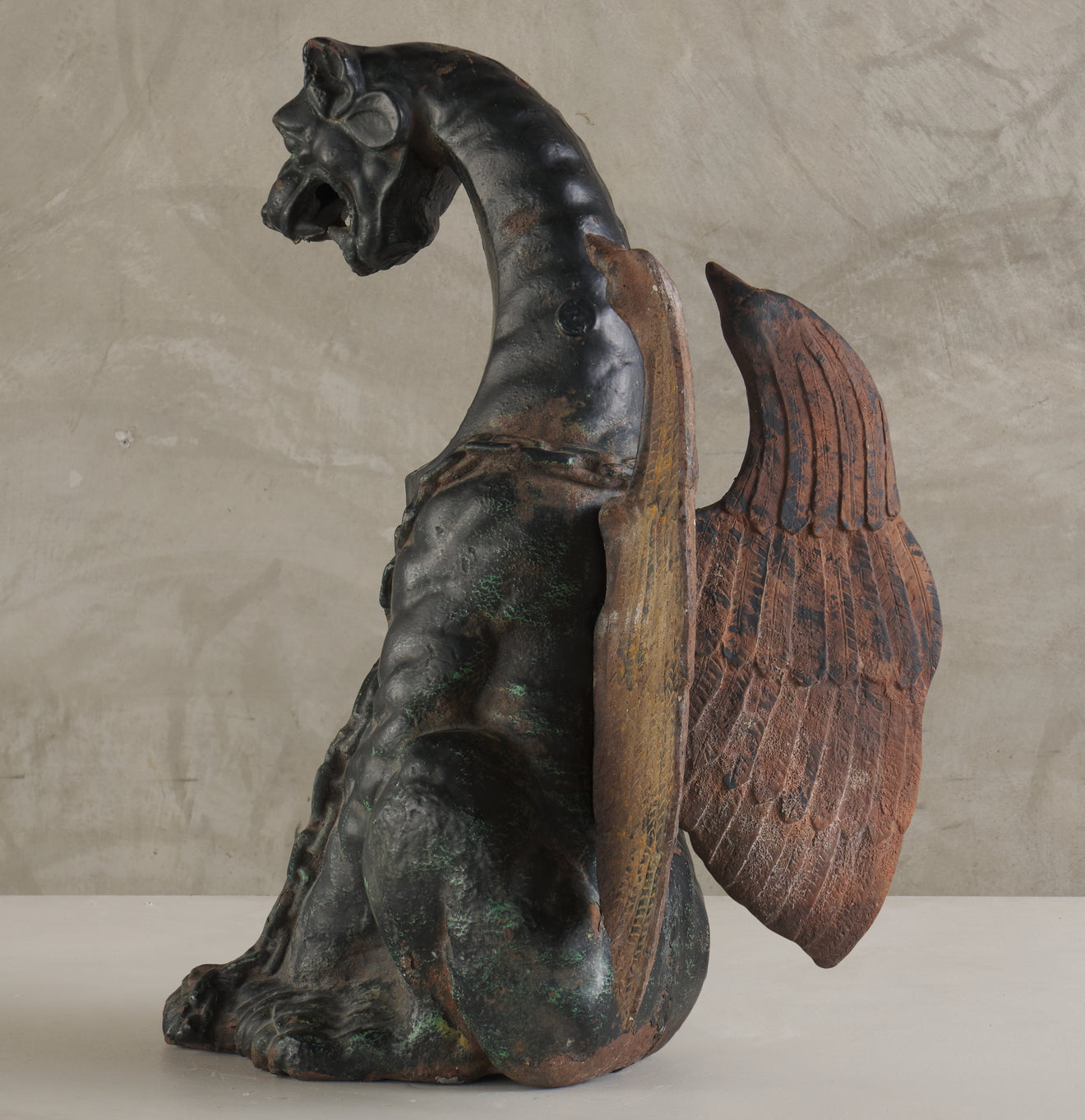 ANTIQUE CAST IRON WINGED GARGOYLE FIGURE, C1900