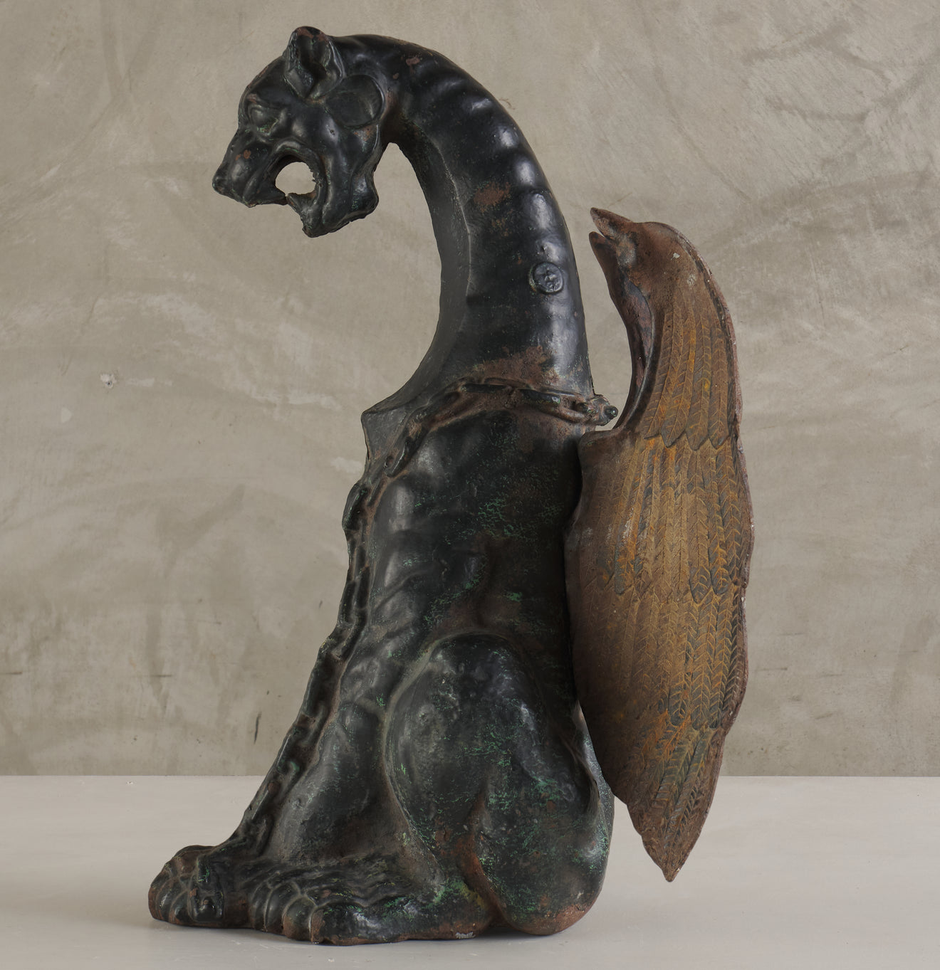 ANTIQUE CAST IRON WINGED GARGOYLE FIGURE, C1900