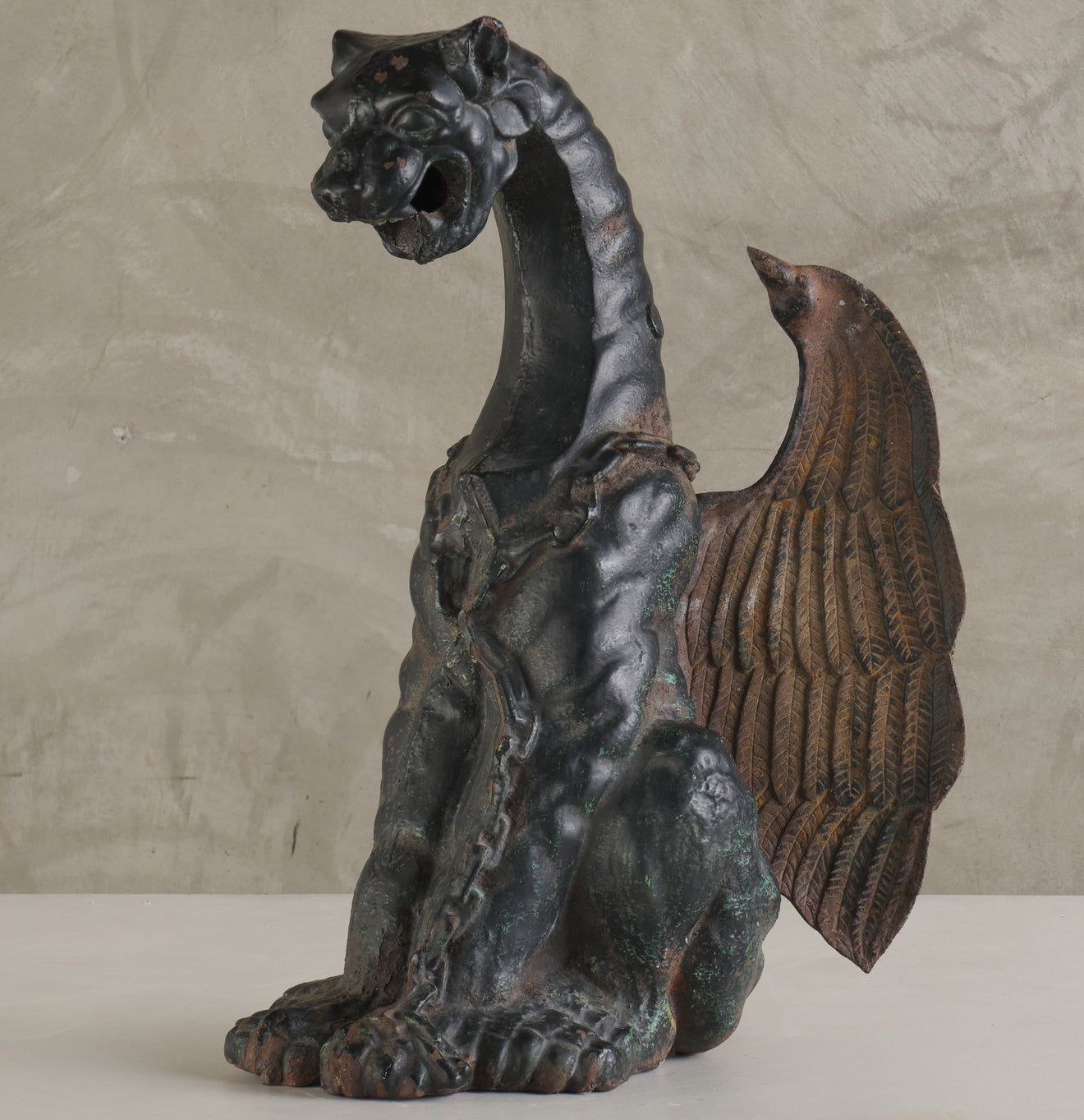 ANTIQUE CAST IRON WINGED GARGOYLE FIGURE, C1900