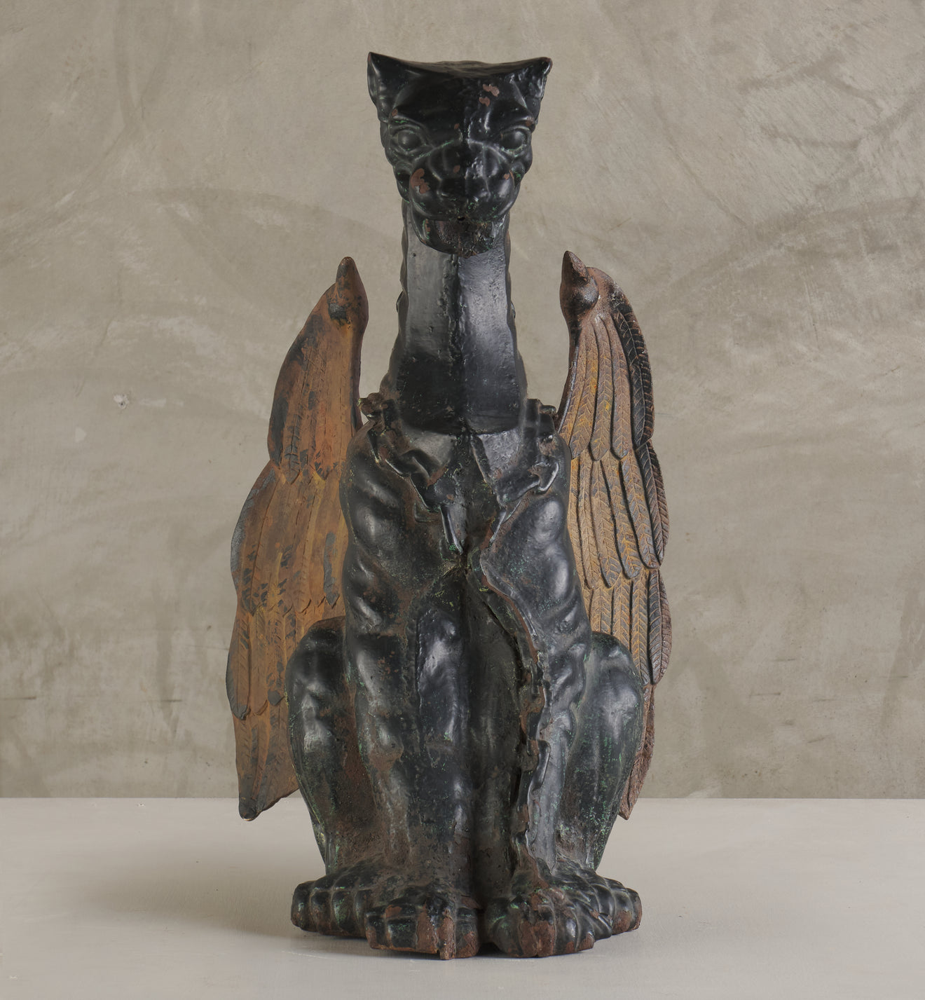 ANTIQUE CAST IRON WINGED GARGOYLE FIGURE, C1900