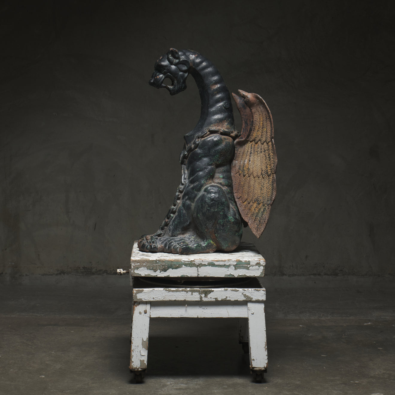 ANTIQUE CAST IRON WINGED GARGOYLE FIGURE, C1900