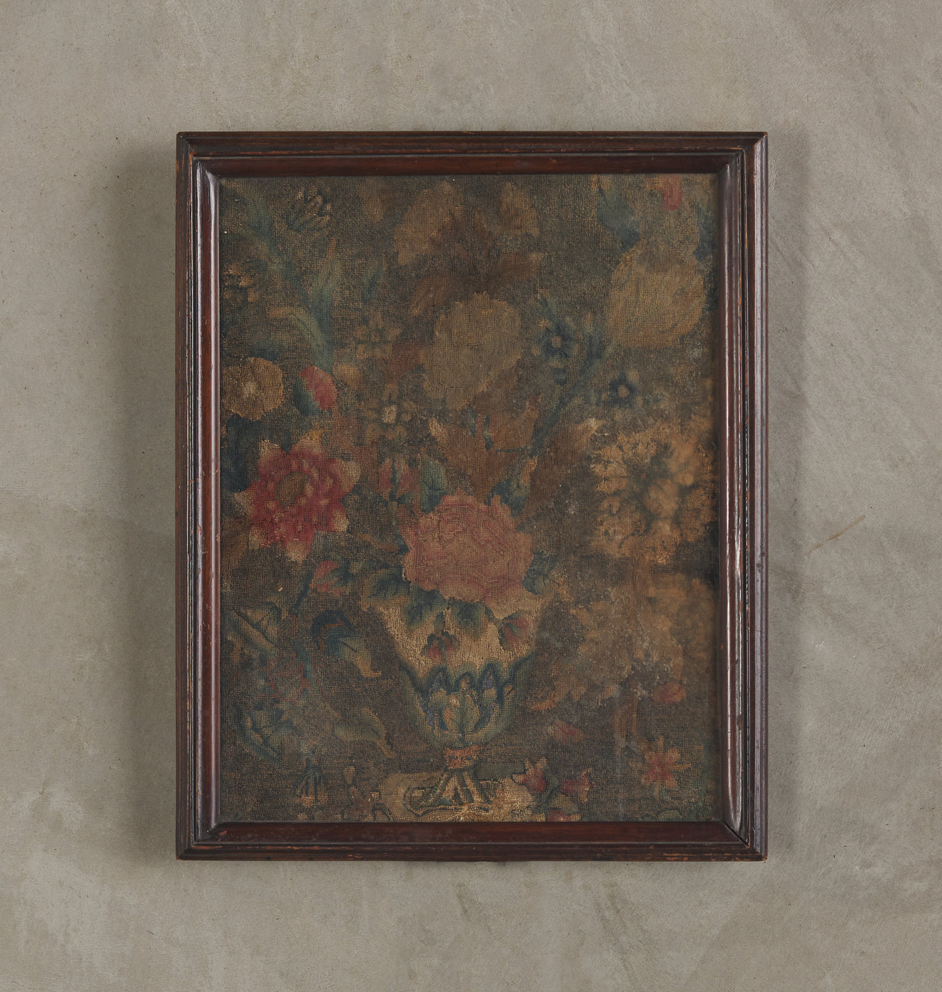 ANTIQUE FRAMED FLORAL PANEL 18TH C