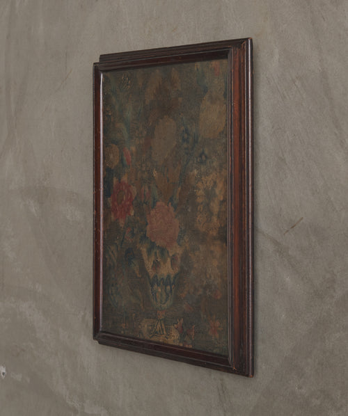 ANTIQUE FRAMED FLORAL PANEL 18TH C