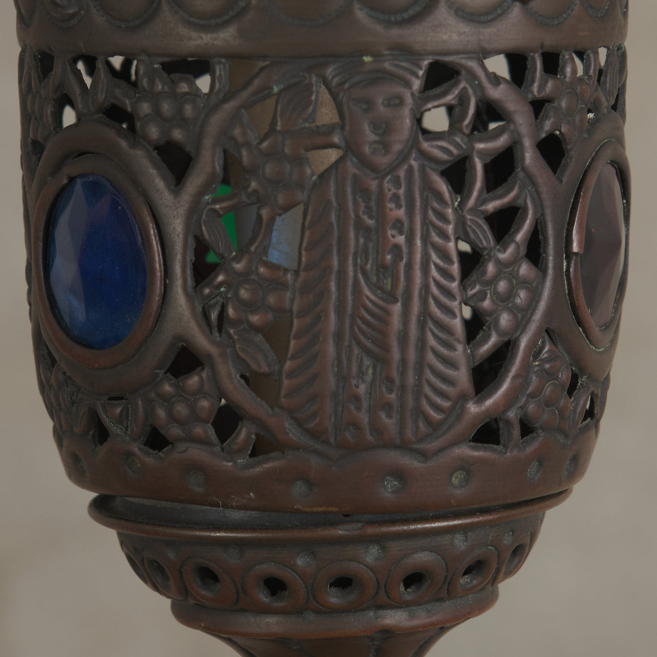 ANTIQUE MOROCCAN STAINED GLASS CANDLE PENDANT, c1900