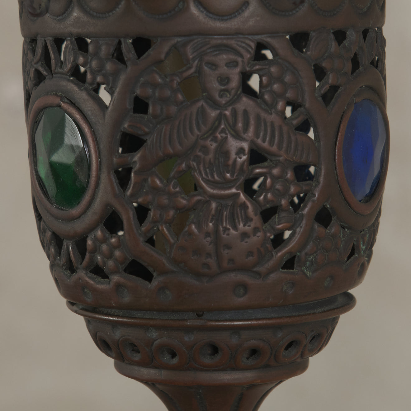 ANTIQUE MOROCCAN STAINED GLASS CANDLE PENDANT, c1900