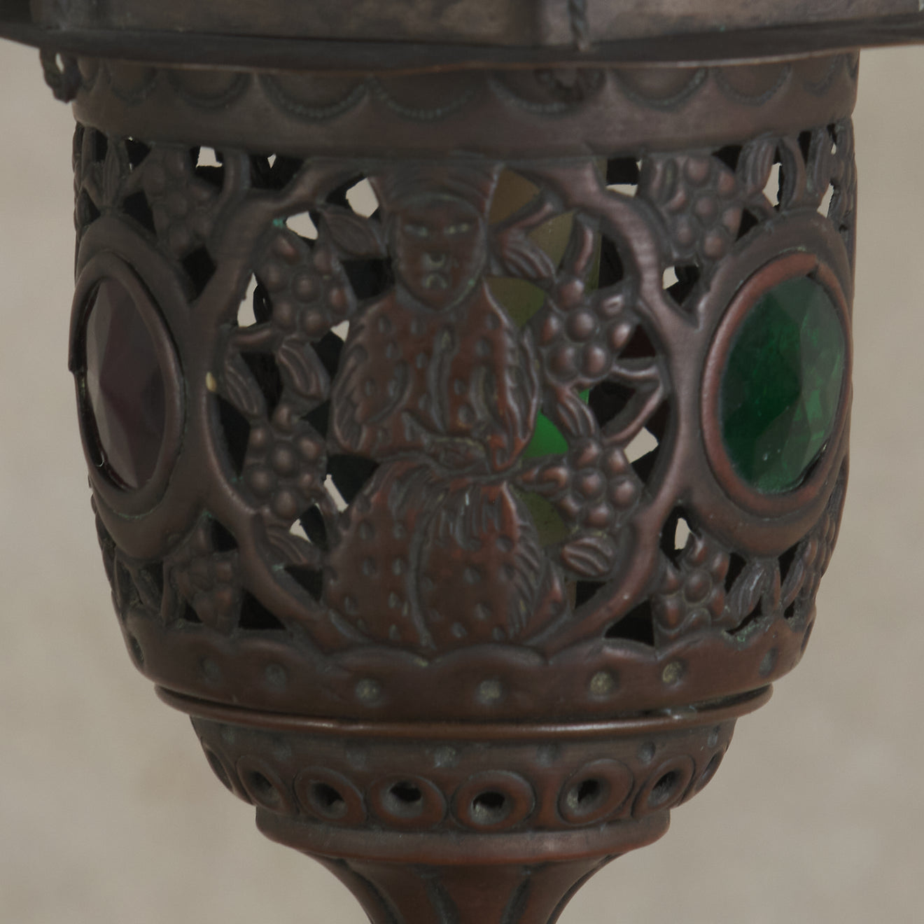ANTIQUE MOROCCAN STAINED GLASS CANDLE PENDANT, c1900