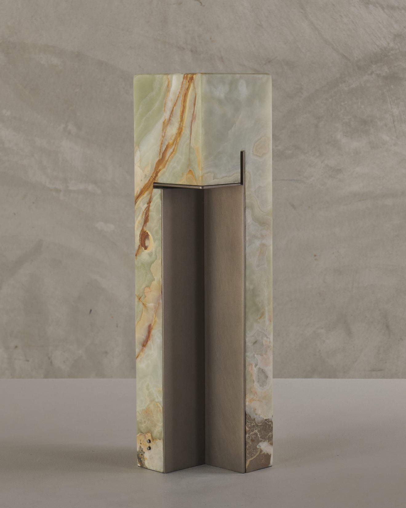 ARCHITECTURAL ONYX AND BRONZE TABLE LAMP
