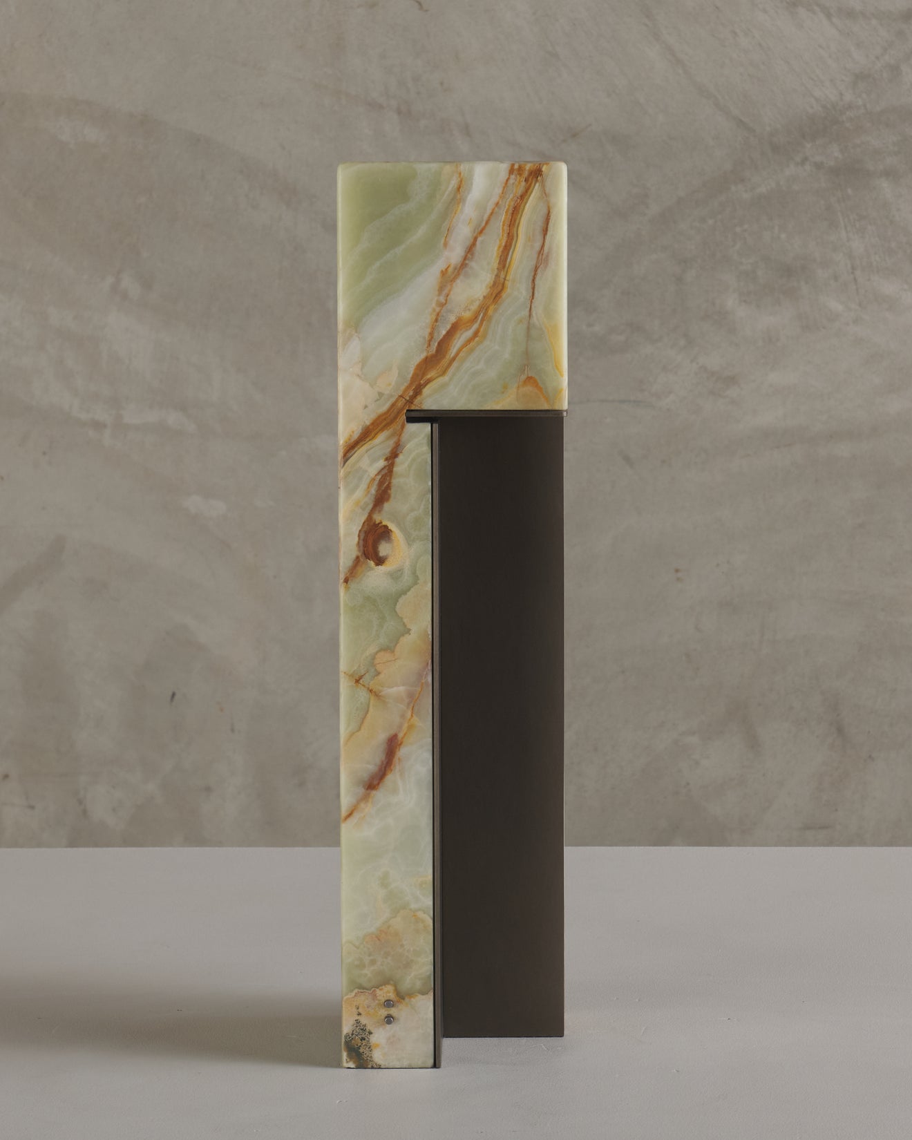 ARCHITECTURAL ONYX AND BRONZE TABLE LAMP