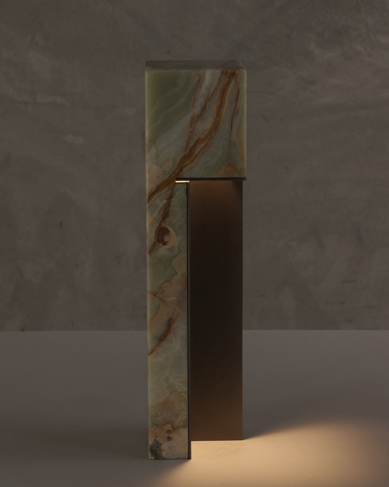 ARCHITECTURAL ONYX AND BRONZE TABLE LAMP