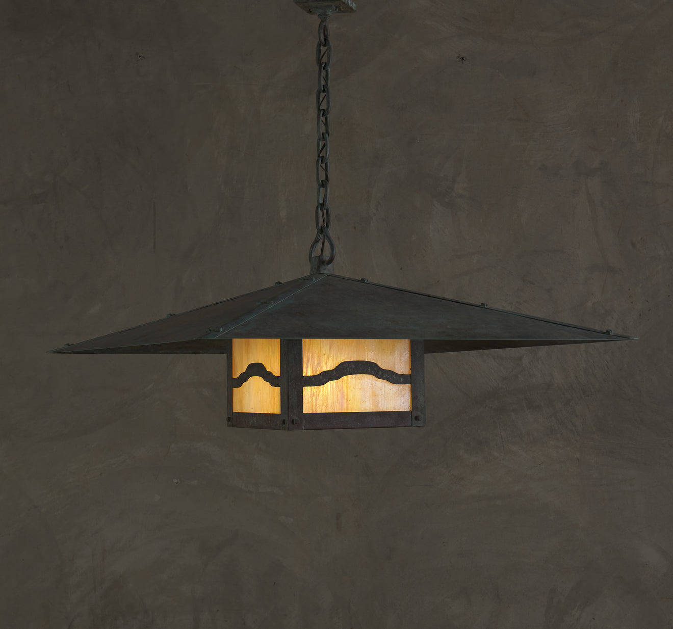 ARTS AND CRAFTS STYLE COPPER HANGING LIGHT