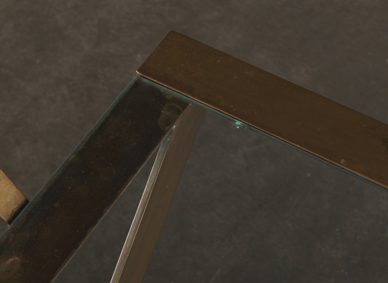 ARTURO PANI BRONZE AND GLASS SIDE TABLE WITH HANDLES