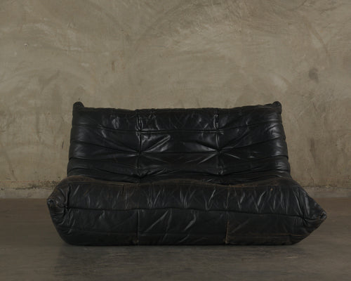BLACK 2 SEAT LEATHER TOGO SOFA BY LIGNET ROSET