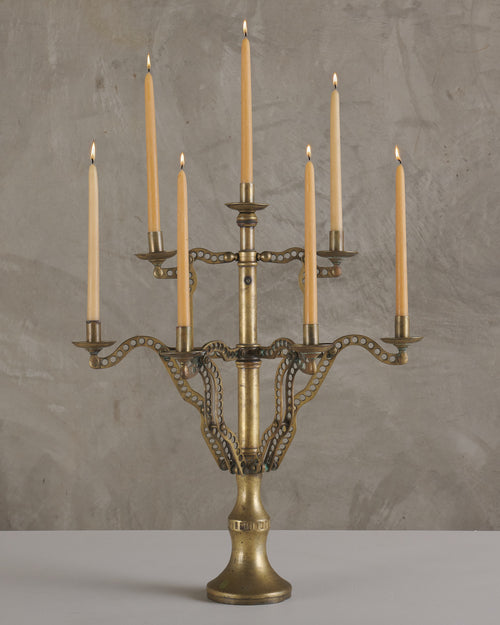 BRASS MACHINED COLLAPSIBLE CANDELABRA, c1890