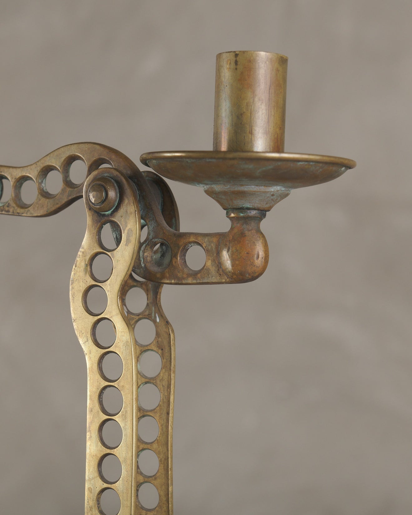 BRASS MACHINED COLLAPSIBLE CANDELABRA, c1890