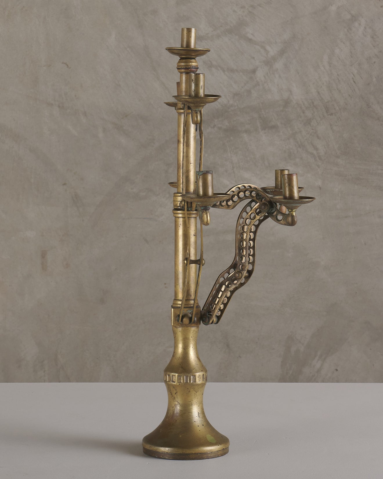 BRASS MACHINED COLLAPSIBLE CANDELABRA, c1890