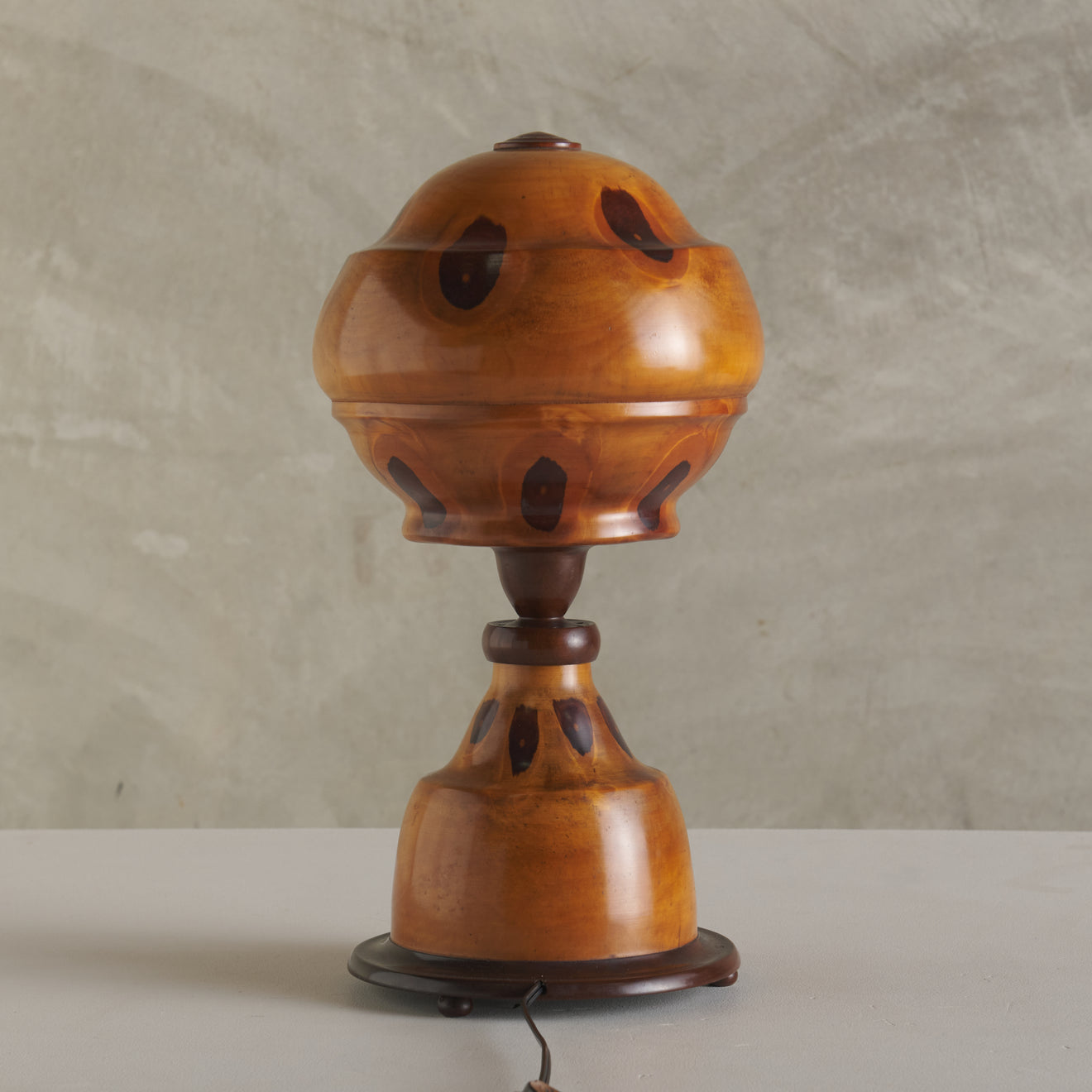 BRAZILIAN BUTTERFLY WOOD BALL SHADE TABLE LAMP, 20th C