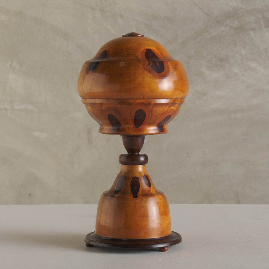 BRAZILIAN BUTTERFLY WOOD BALL SHADE TABLE LAMP, 20th C