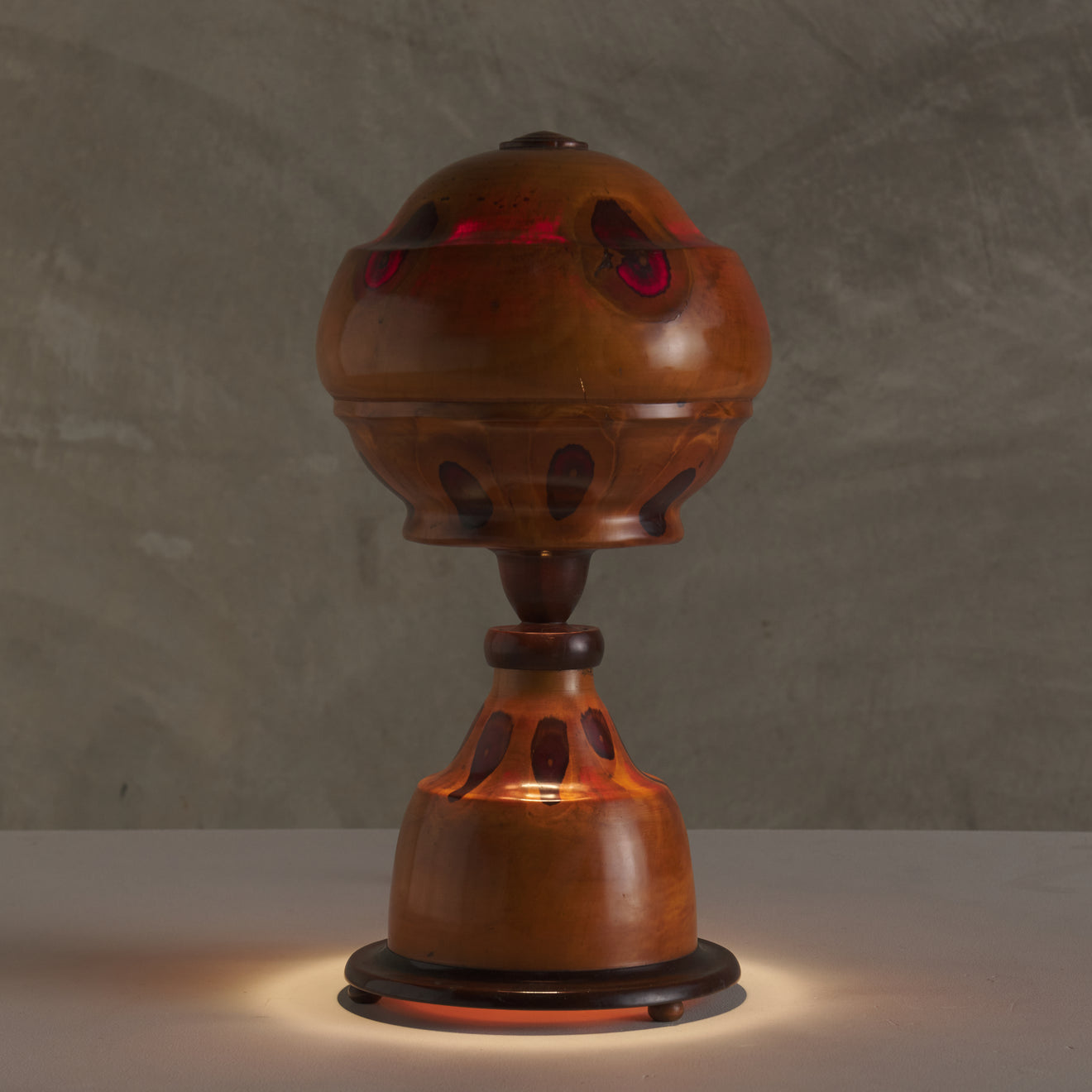 BRAZILIAN BUTTERFLY WOOD BALL SHADE TABLE LAMP, 20th C