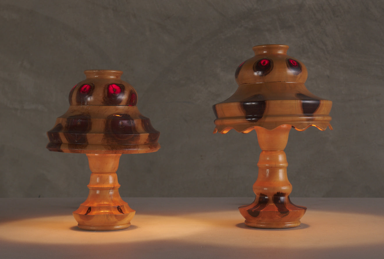 BRAZILIAN BUTTERFLY WOOD TABLE LAMP(s), 20TH C