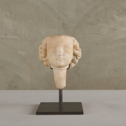 CARVED MARBLE CHERUB BUST
