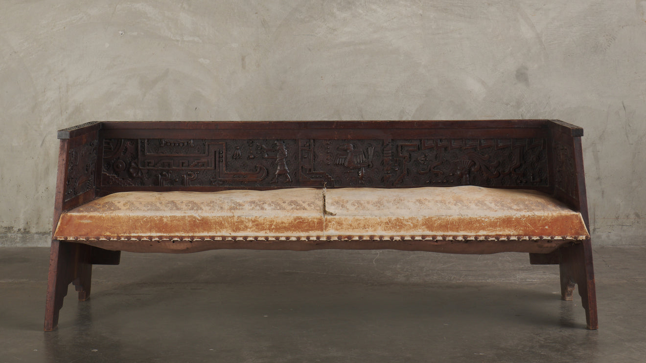 CARVED NEO PRE-COLUMBIAN MEXICAN SOFA, Reported to have been exhibited at the MEXICAN PAVILLION, 1889 World's Fair, Paris
