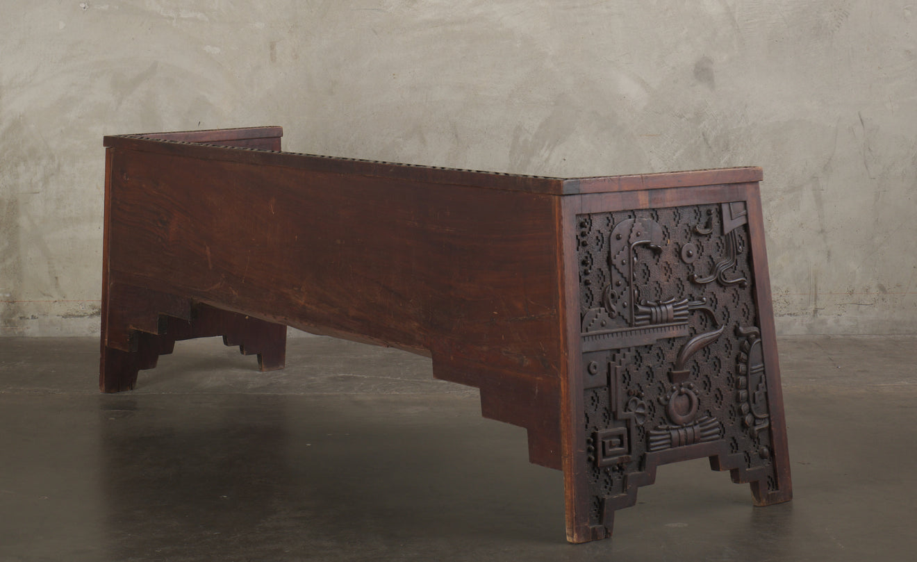 CARVED NEO PRE-COLUMBIAN MEXICAN SOFA, Reported to have been exhibited at the MEXICAN PAVILLION, 1889 World's Fair, Paris