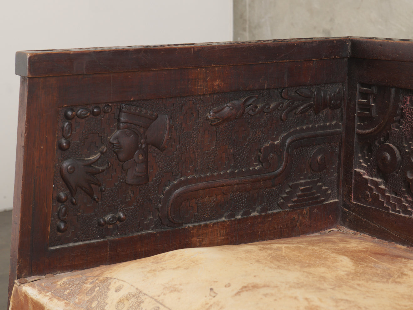 CARVED NEO PRE-COLUMBIAN MEXICAN SOFA, Reported to have been exhibited at the MEXICAN PAVILLION, 1889 World's Fair, Paris