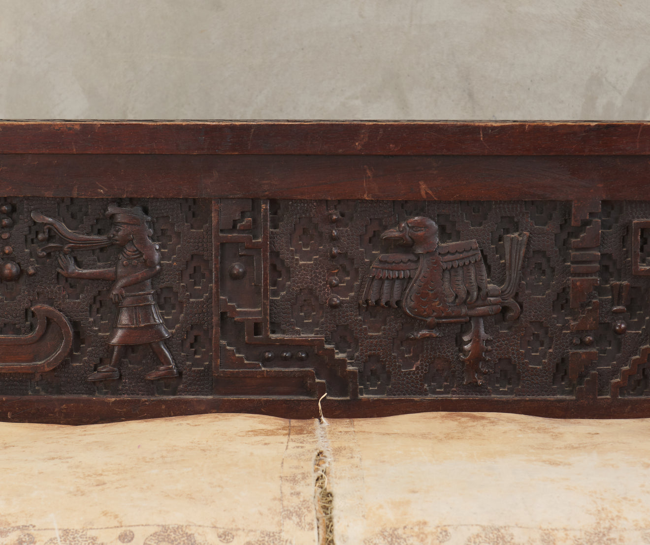 CARVED NEO PRE-COLUMBIAN MEXICAN SOFA, Reported to have been exhibited at the MEXICAN PAVILLION, 1889 World's Fair, Paris