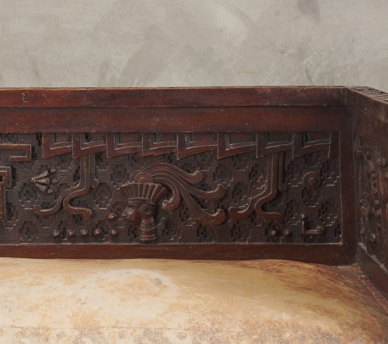 CARVED NEO PRE-COLUMBIAN MEXICAN SOFA, Reported to have been exhibited at the MEXICAN PAVILLION, 1889 World's Fair, Paris