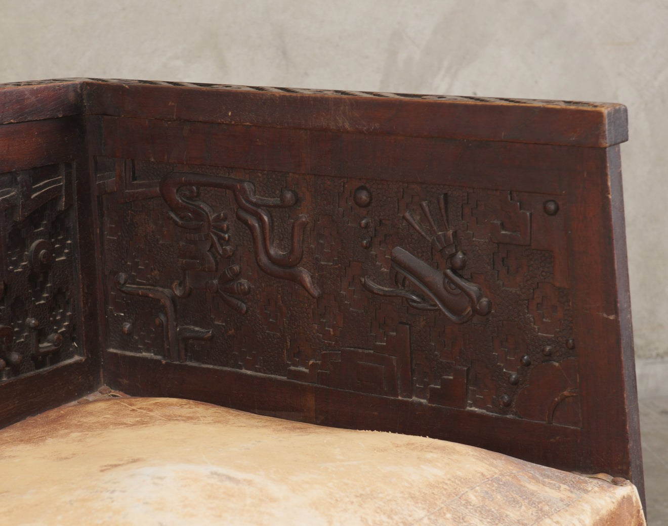 CARVED NEO PRE-COLUMBIAN MEXICAN SOFA, Reported to have been exhibited at the MEXICAN PAVILLION, 1889 World's Fair, Paris