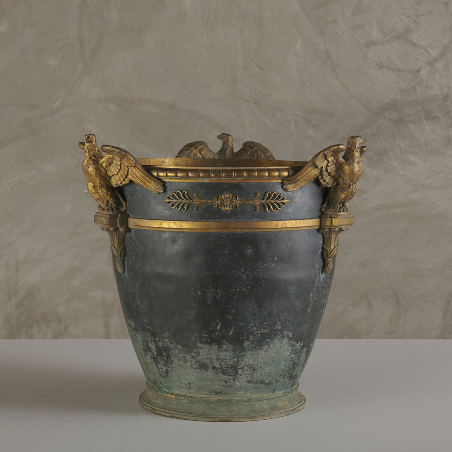 CHRISTOFLE & CIE PARCEL GILT PATINATED JARDINIERÈ, PARIS, 19th C
