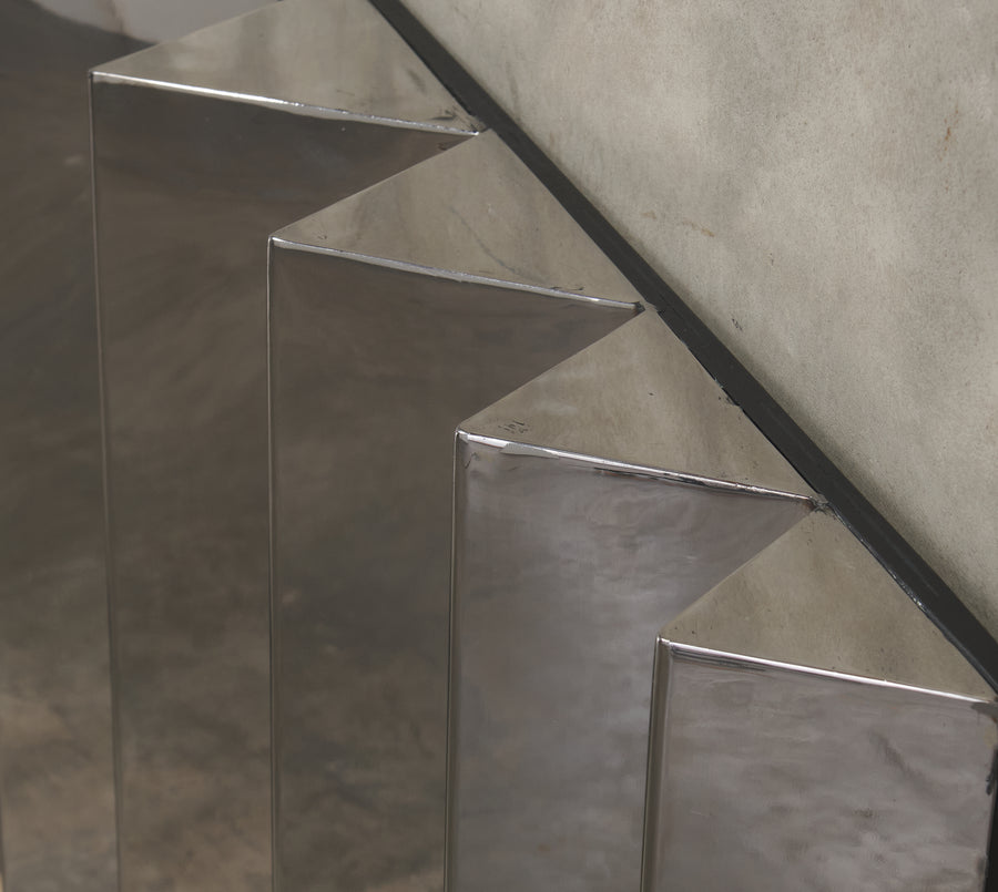 polished stainless wall sculpture, American, 1970s
