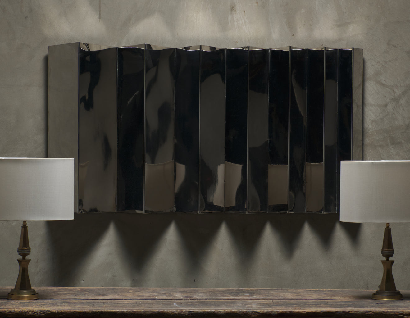 CHROMED METAL STEPPED WALL SCULPTURE, 20TH C