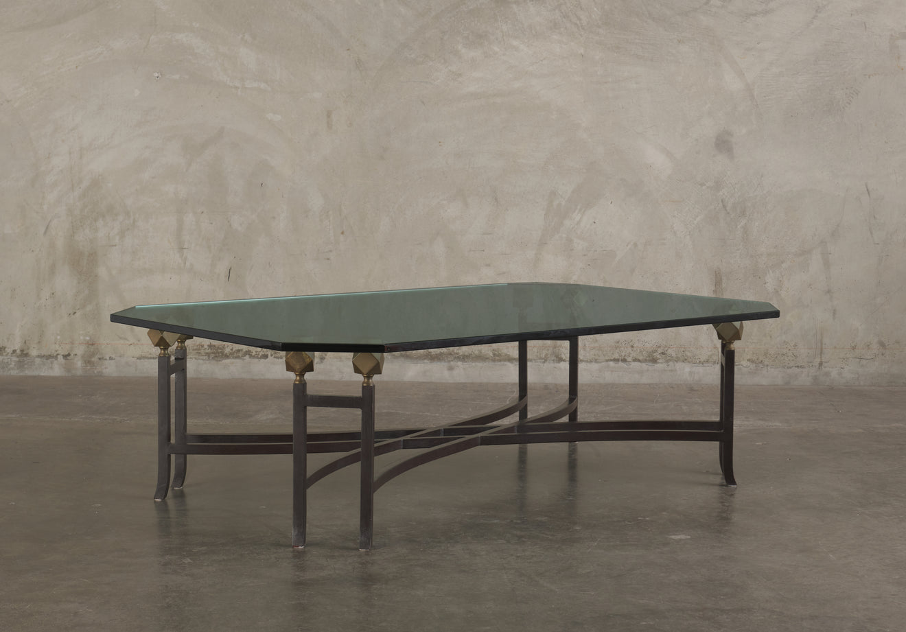 CONTEMPORARY IRON AND BRASS COFFEE TABLE,USA,20th C