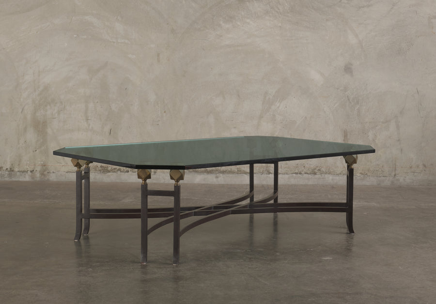 CONTEMPORARY IRON AND BRASS COFFEE TABLE,USA,20th C