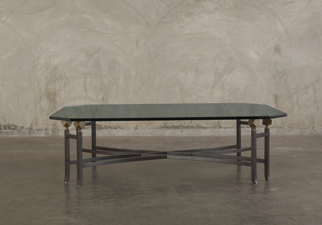 CONTEMPORARY IRON AND BRASS COFFEE TABLE,USA,20th C
