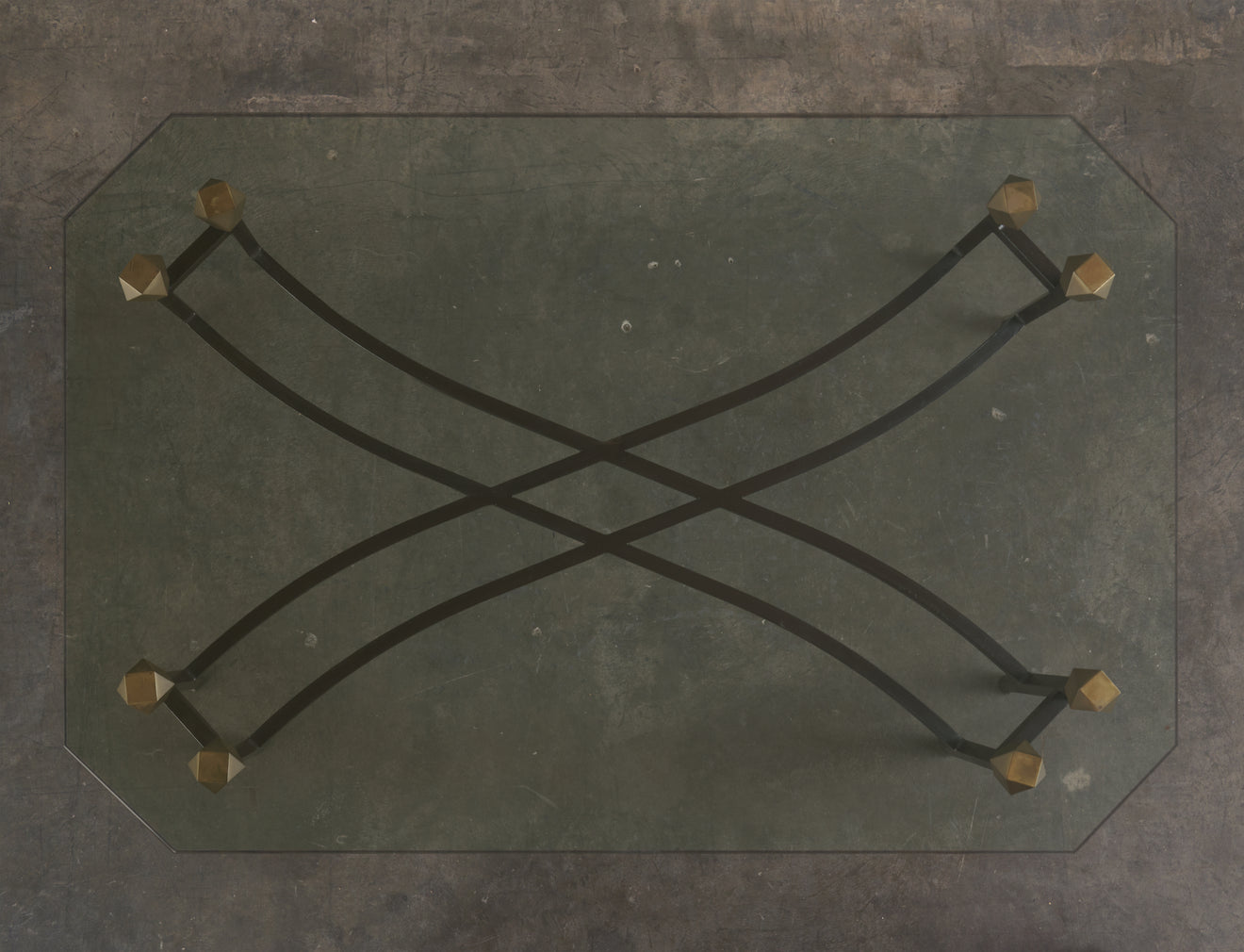 CONTEMPORARY IRON AND BRASS COFFEE TABLE,USA,20th C