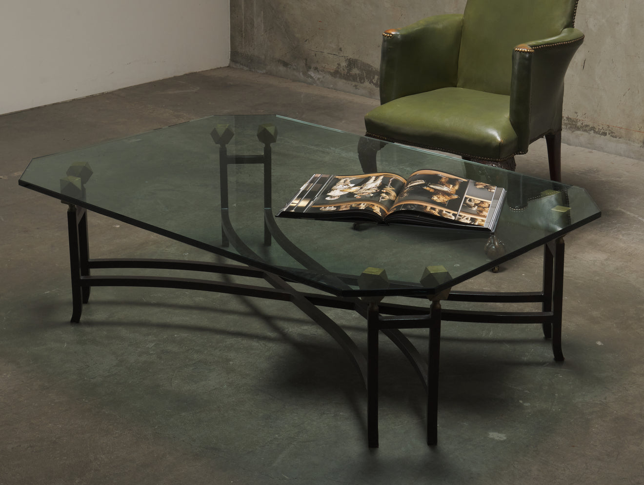 CONTEMPORARY IRON AND BRASS COFFEE TABLE,USA,20th C