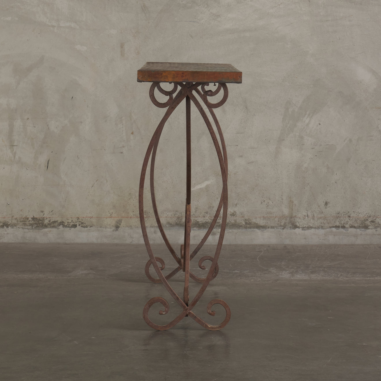 COPPER TOP AND IRON GARDEN CONSOLE, EARLY 20TH CENTURY
