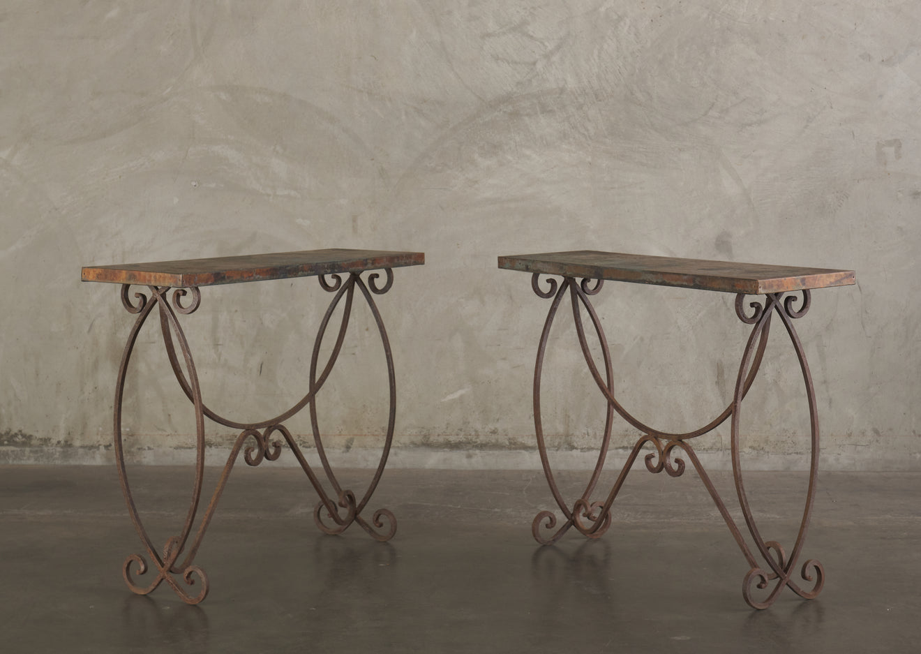 COPPER TOP AND IRON GARDEN CONSOLE, EARLY 20TH CENTURY
