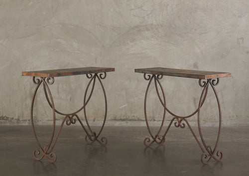 COPPER TOP AND IRON GARDEN CONSOLE, EARLY 20TH CENTURY