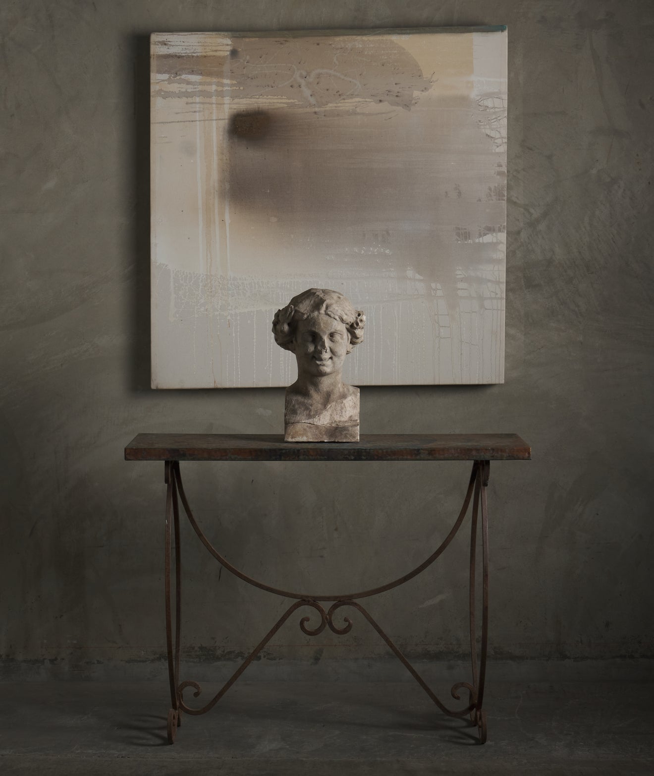 COPPER TOP AND IRON GARDEN CONSOLE, EARLY 20TH CENTURY