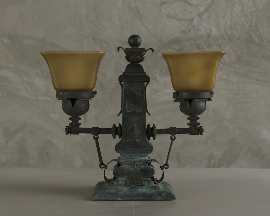 CRAFTSMAN DOUBLE SHADE TABLE FIXTURE, C1905