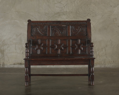 CARVED OAK HALL BENCH