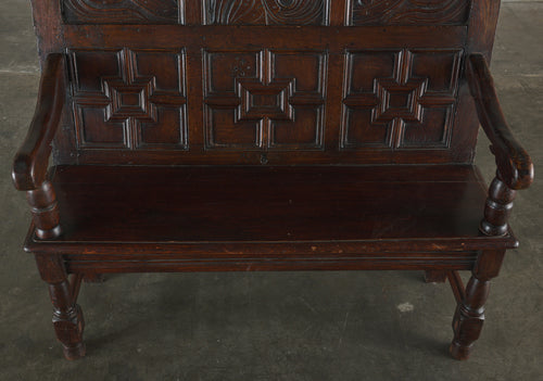 CARVED OAK HALL BENCH