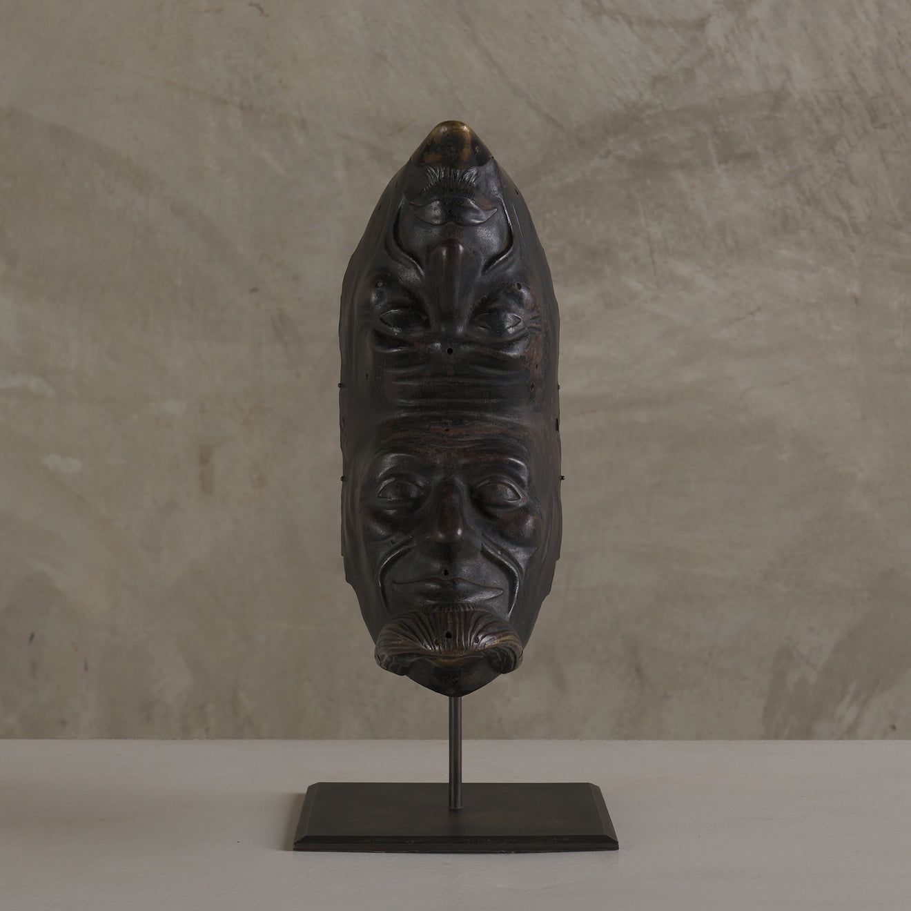 DOUBLE MASK BRONZE SCULPTURE, 20TH C