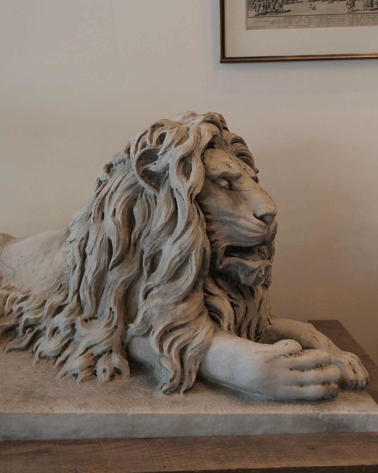 PAIR OF CARVED MARBLE RECUMBENT LIONS, c1890