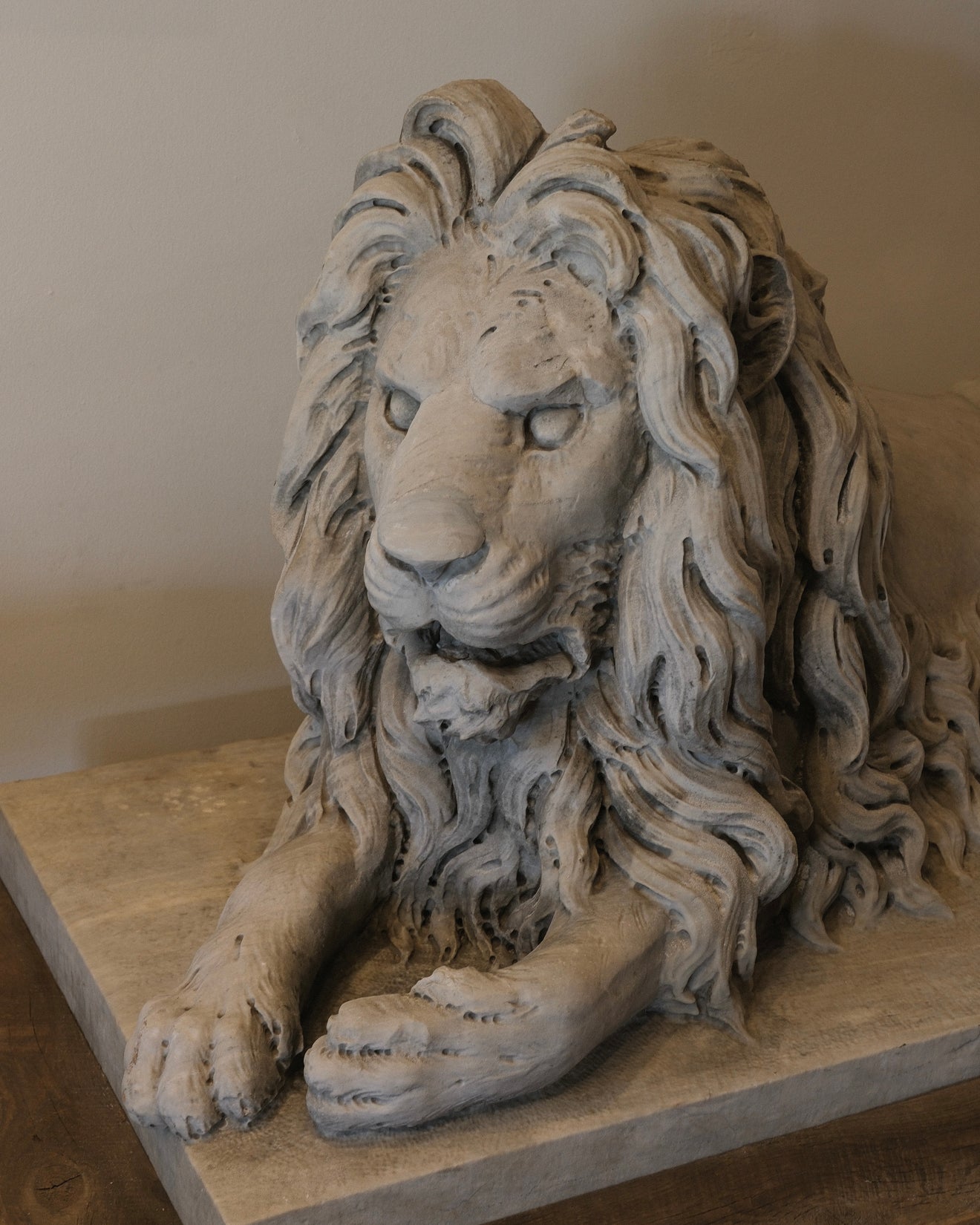 PAIR OF CARVED MARBLE RECUMBENT LIONS, c1890