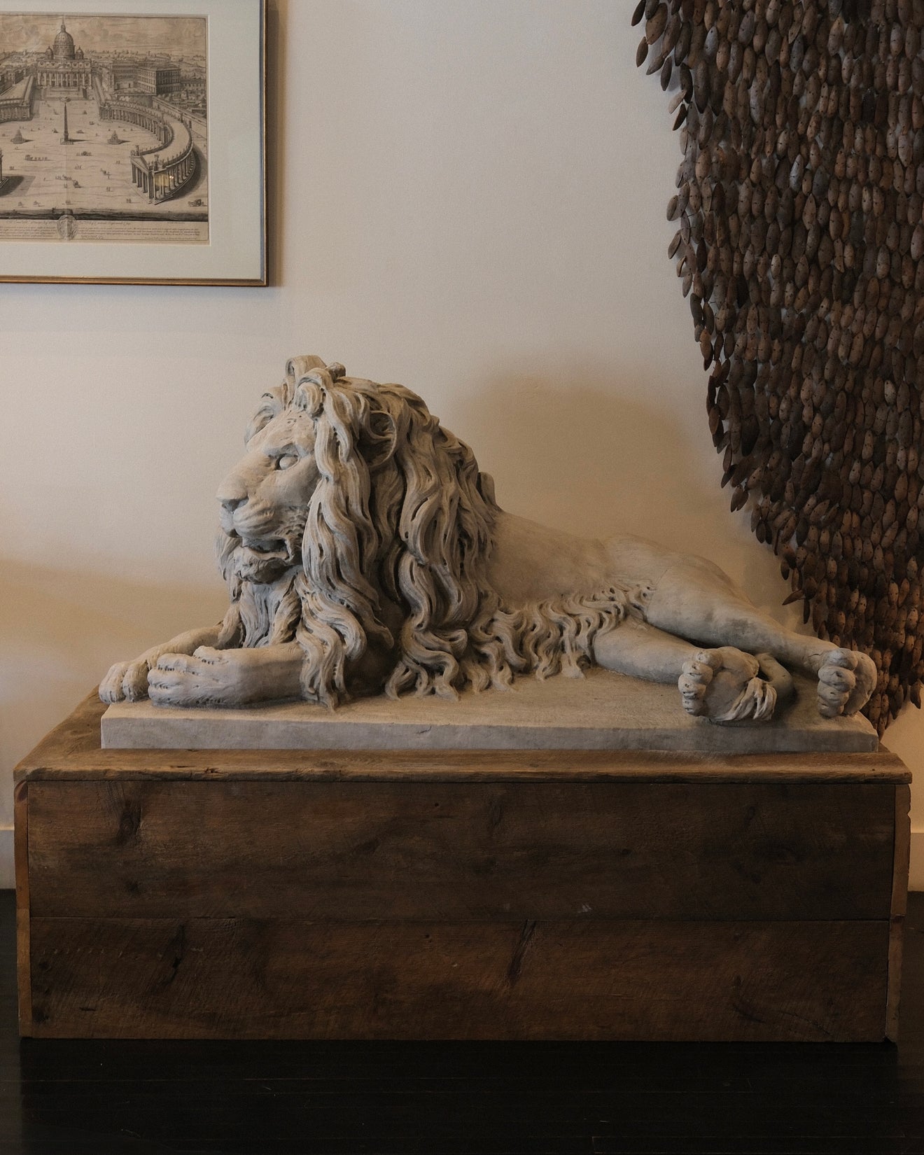 PAIR OF CARVED MARBLE RECUMBENT LIONS, c1890
